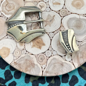 1990s JM Gold Vermeil Over Sterling Silver 2-Piece Belt Buckle Set Dots Textures